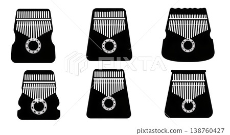 Black Solid Kalimba Silhouettes Set of Six on White Background 138760427