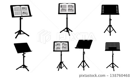 Black Solid Music Stand Silhouettes Set of Six on White Background Black Solid Music Stand Silhouettes Set of Six on White Background 138760468