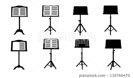 Black Solid Music Stand Silhouettes Set of Six on White Background Black Solid Music Stand Silhouettes Set of Six on White Background 138760470