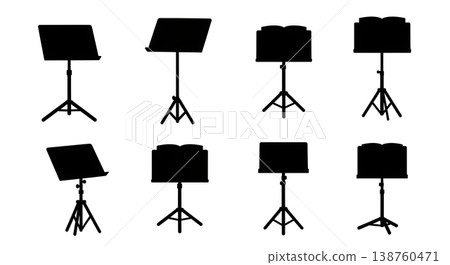 Black Solid Music Stand Silhouettes Set of Six on White Background Black Solid Music Stand Silhouettes Set of Six on White Background 138760471