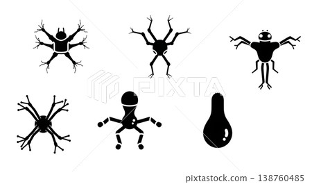Black Solid Nanobot Drug Delivery Silhouettes Set of Six on White Background Black Solid Nanobot Drug Delivery Silhouettes Set of Six on White Background 138760485