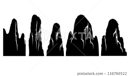 Black Solid Karst Tower Mountain Silhouettes Set of Six on White Background Black Solid Karst Tower Mountain Silhouettes Set of Six on White Background 138760522
