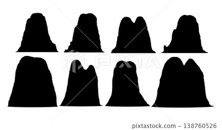 Black Solid Karst Tower River Silhouettes Set of Six on White Background Black Solid Karst Tower River Silhouettes Set of Six on White Background 138760526