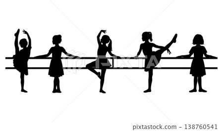 Black Solid Kid Ballet Silhouettes Set of Six on White Background 138760541