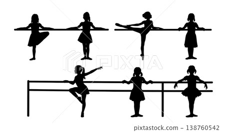 Black Solid Kid Ballet Silhouettes Set of Six on White Background 138760542