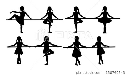 Black Solid Kid Ballet Silhouettes Set of Six on White Background 138760543