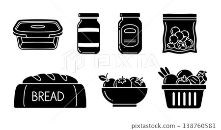 Black Solid Kitchen Storage Containers Silhouettes Set of Six on White Background 138760581
