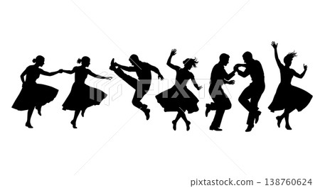 Black Solid Krumping Silhouettes Set of Six on White Background 138760624