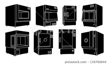 Black Solid Lab Incubator Silhouettes Set of Six on White Background 138760644