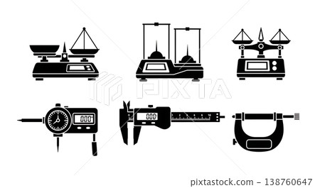 Black Solid Lab Scale Silhouettes Set of Six on White Background 138760647