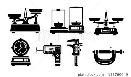Black Solid Lab Scale Silhouettes Set of Six on White Background 138760649