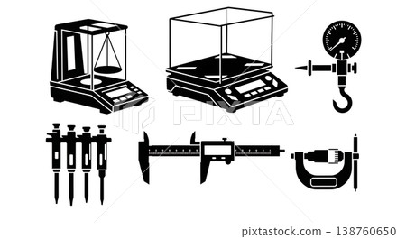 Black Solid Lab Scale Silhouettes Set of Six on White Background 138760650