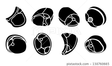 Black Solid Lamb Cuts Silhouettes Set of Six on White Background Black Solid Lamb Cuts Silhouettes Set of Six on White Background 138760665