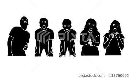 Black Solid Laughing People Silhouettes Set of Six on White Background Black Solid Laughing People Silhouettes Set of Six on White Background 138760695