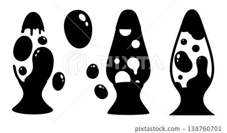 Black Solid Lava Lamp Liquid Set of Six on White Background Black Solid Lava Lamp Liquid Set of Six on White Background 138760701