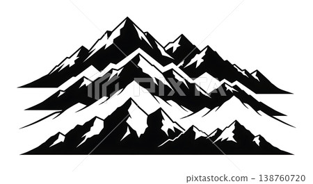 Black Solid Layered Mountain Range Silhouettes Set of Six on White Background 138760720