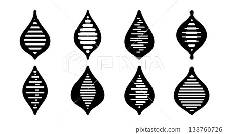 Black Solid Leaf DNA Helix Silhouettes Set of Six on White Background Black Solid Leaf DNA Helix Silhouettes Set of Six on White Background 138760726