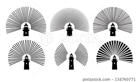 Black Solid Lighthouse Beacon Silhouettes Set of Six on White Background Black Solid Lighthouse Beacon Silhouettes Set of Six on White Background 138760771