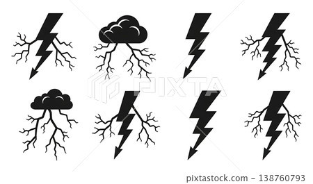 Black Solid Lightning Bolt Strike Silhouettes Set of Six Black Solid Lightning Bolt Strike Silhouettes Set of Six 138760793