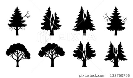 Black Solid Damaged Pine Tree Silhouettes Set of Six 138760796