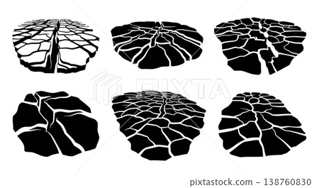 Black Solid Limestone Pavement Plateau Silhouettes Set of Six on White Background Black Solid Limestone Pavement Plateau Silhouettes Set of Six on White Background 138760830