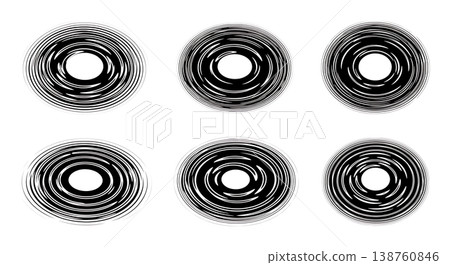 Black Solid Liquid Ripple Silhouettes Set of Six on White Background Black Solid Liquid Ripple Silhouettes Set of Six on White Background 138760846