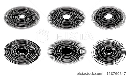 Black Solid Liquid Ripple Silhouettes Set of Six on White Background Black Solid Liquid Ripple Silhouettes Set of Six on White Background 138760847