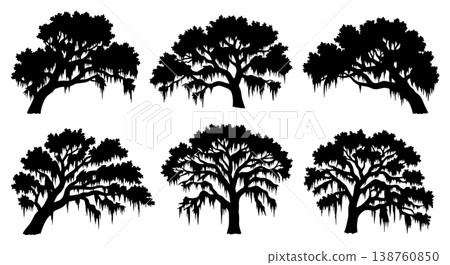 Black Solid Majestic Live Oak Tree Silhouettes Set of Six 138760850