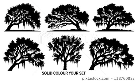 Black Solid Majestic Live Oak Tree Silhouettes Set of Six Black Solid Majestic Live Oak Tree Silhouettes Set of Six 138760852