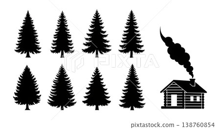 Black Solid Log Cabin Pine Silhouettes Set of Six 138760854