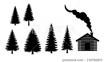 Black Solid Log Cabin Pine Silhouettes Set of Six 138760855