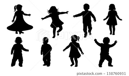 Black Solid Male Dancer Silhouettes Set of Six on White Background Black Solid Male Dancer Silhouettes Set of Six on White Background 138760931