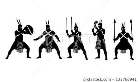 Black Solid Maori Haka Stance Silhouettes Set of Six on White Background Black Solid Maori Haka Stance Silhouettes Set of Six on White Background 138760941