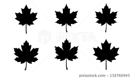 Black Solid Maple Leaf Variety Silhouettes Set of Six on White Background Black Solid Maple Leaf Variety Silhouettes Set of Six on White Background 138760943