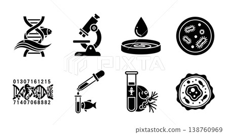 Black Solid Marine Biology Silhouettes Set of Six on White Background Black Solid Marine Biology Silhouettes Set of Six on White Background 138760969
