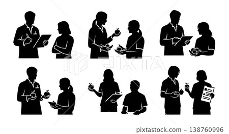 Black Solid Massage Silhouettes Set of Six on White Background 138760996