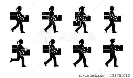 Black Solid Medical Courier Silhouettes Set of Six on White Background Black Solid Medical Courier Silhouettes Set of Six on White Background 138761010