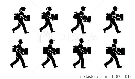 Black Solid Medical Courier Silhouettes Set of Six on White Background Black Solid Medical Courier Silhouettes Set of Six on White Background 138761012