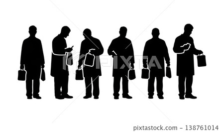 Black Solid Forensic Silhouettes Set of Six on White Background Black Solid Forensic Silhouettes Set of Six on White Background 138761014