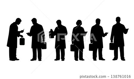 Black Solid Forensic Silhouettes Set of Six on White Background 138761016