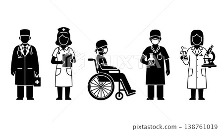 Black Solid Medical Healthcare Silhouettes Set of Six on White Background Black Solid Medical Healthcare Silhouettes Set of Six on White Background 138761019