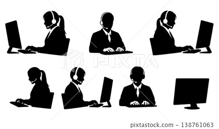 Black Solid Medical Office Silhouettes Set of Six on White Background Black Solid Medical Office Silhouettes Set of Six on White Background 138761063
