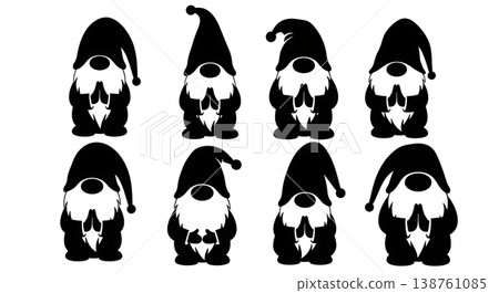 Black Solid Meditative Gnome Silhouettes Set of Six on White Background 138761085