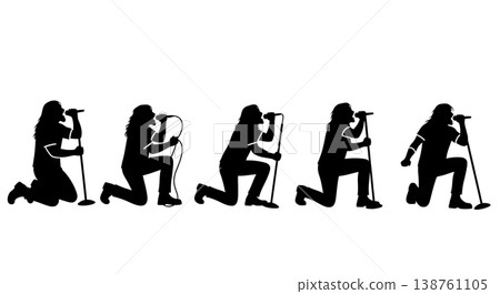 Black Solid Metal Singer Poses Set of Six on White Background 138761105