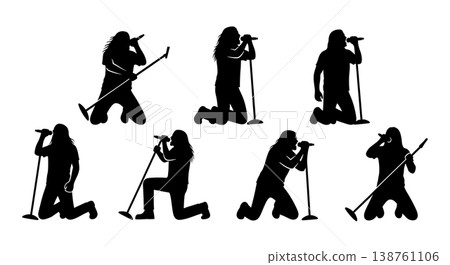 Black Solid Metal Singer Poses Set of Six on White Background 138761106