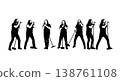 Black Solid Heavy Metal Singer Silhouettes Set of Six on White Background 138761108