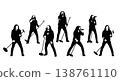 Black Solid Heavy Metal Singer Silhouettes Set of Six on White Background 138761110