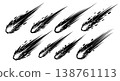 Black Solid Meteor Impact Light Silhouettes Set of Six on White Background 138761113