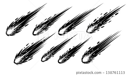 Black Solid Meteor Impact Light Silhouettes Set of Six on White Background Black Solid Meteor Impact Light Silhouettes Set of Six on White Background 138761113