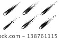 Black Solid Meteor Impact Light Silhouettes Set of Six on White Background 138761115